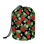 Strawberry And Flower Pattern Print Drawstring Makeup Bag