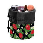 Strawberry And Flower Pattern Print Drawstring Makeup Bag