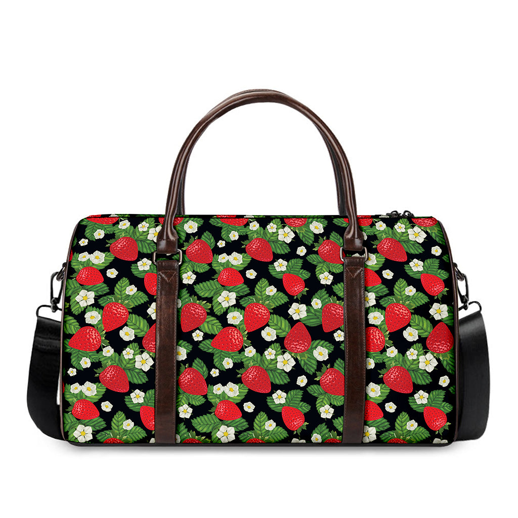 Strawberry And Flower Pattern Print Duffle Bag