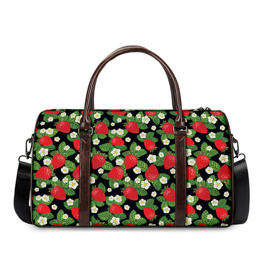 Strawberry And Flower Pattern Print Duffle Bag