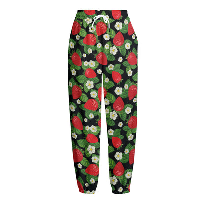 Strawberry And Flower Pattern Print Fleece Lined Knit Pants