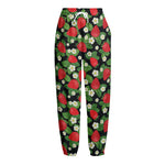 Strawberry And Flower Pattern Print Fleece Lined Knit Pants