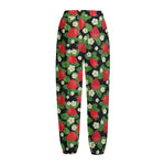 Strawberry And Flower Pattern Print Fleece Lined Knit Pants