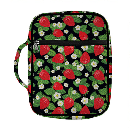 Strawberry And Flower Pattern Print Front Pocket Bible Bag