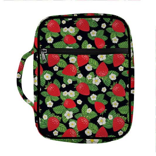 Strawberry And Flower Pattern Print Front Pocket Bible Bag