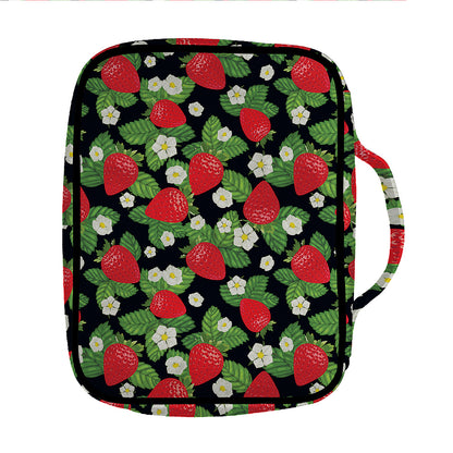 Strawberry And Flower Pattern Print Front Pocket Bible Bag