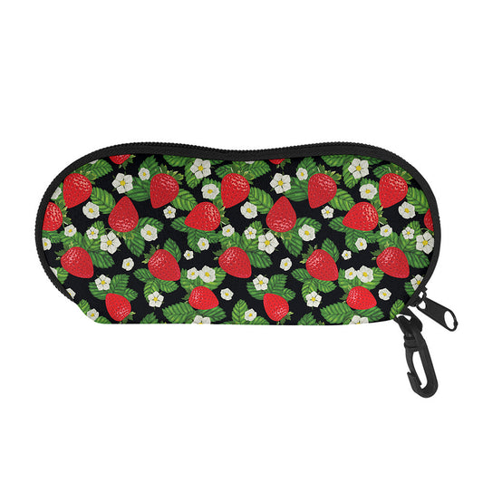 Strawberry And Flower Pattern Print Glasses Case