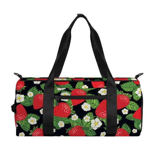 Strawberry And Flower Pattern Print Gym Bag