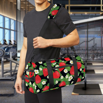 Strawberry And Flower Pattern Print Gym Bag