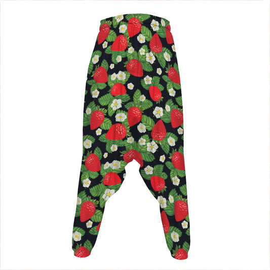 Strawberry And Flower Pattern Print Hammer Pants