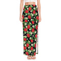 Strawberry And Flower Pattern Print High Slit Maxi Skirt