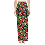 Strawberry And Flower Pattern Print High Slit Maxi Skirt