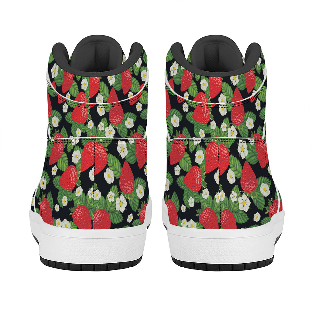 Strawberry And Flower Pattern Print High Top Leather Sneakers