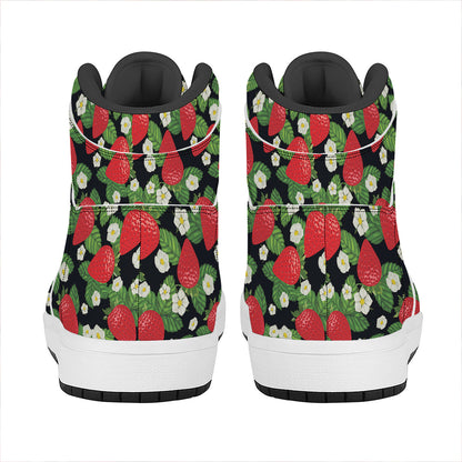 Strawberry And Flower Pattern Print High Top Leather Sneakers