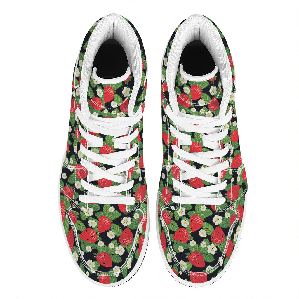 Strawberry And Flower Pattern Print High Top Leather Sneakers