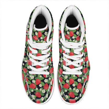 Strawberry And Flower Pattern Print High Top Leather Sneakers