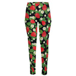Strawberry And Flower Pattern Print High-Waisted Pocket Leggings