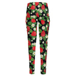 Strawberry And Flower Pattern Print High-Waisted Pocket Leggings