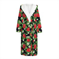 Strawberry And Flower Pattern Print Hooded Bathrobe