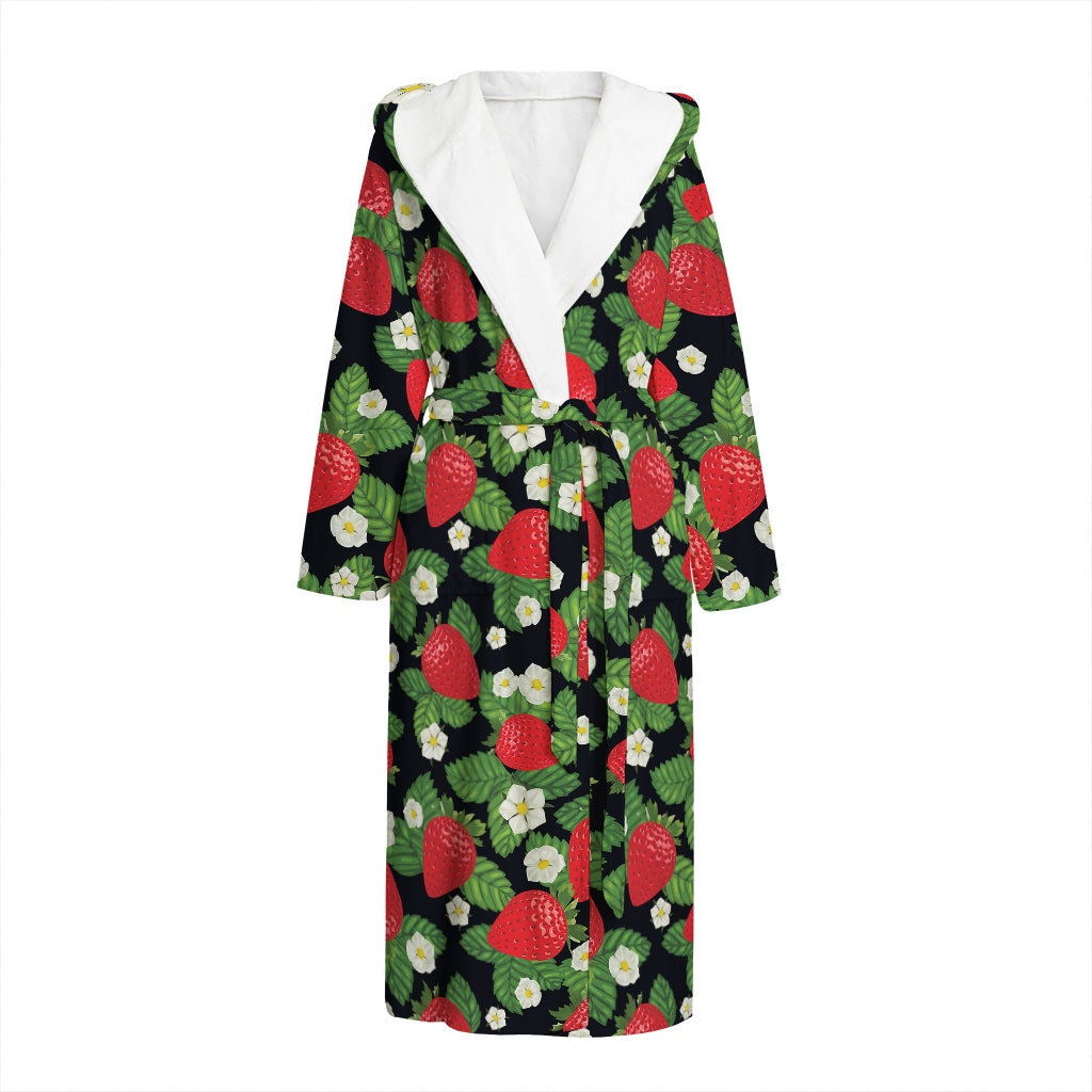 Strawberry And Flower Pattern Print Hooded Bathrobe