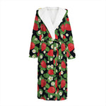 Strawberry And Flower Pattern Print Hooded Bathrobe