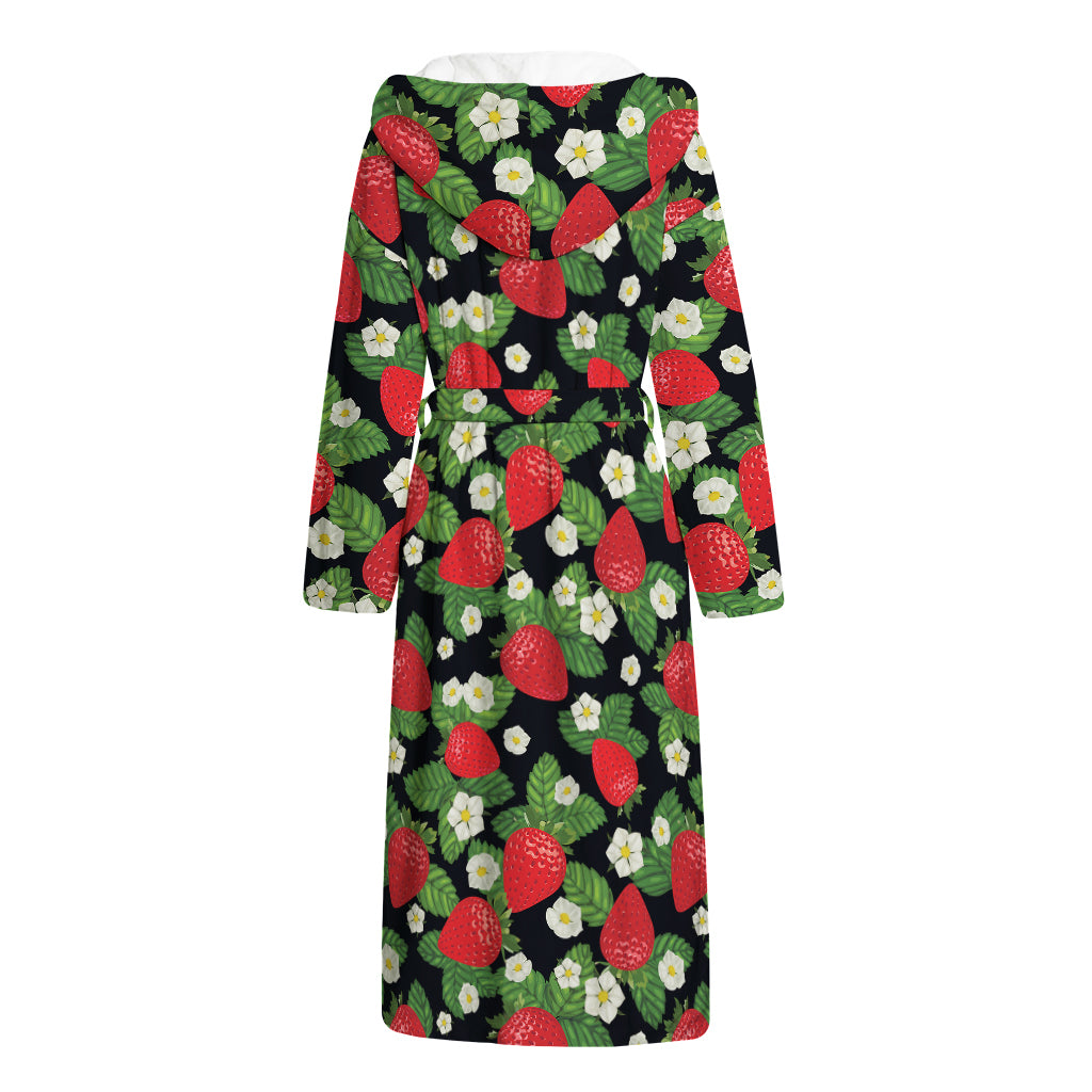 Strawberry And Flower Pattern Print Hooded Bathrobe