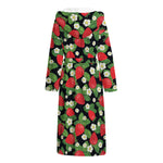 Strawberry And Flower Pattern Print Hooded Bathrobe