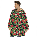 Strawberry And Flower Pattern Print Hoodie Blanket