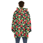 Strawberry And Flower Pattern Print Hoodie Blanket