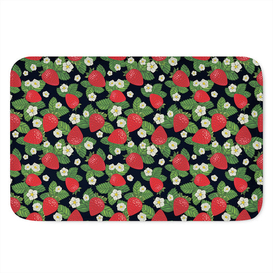 Strawberry And Flower Pattern Print Indoor Door Mat
