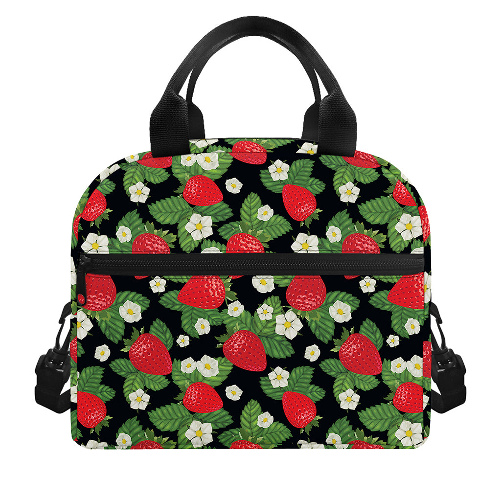 Strawberry And Flower Pattern Print Insulated Lunch Bag