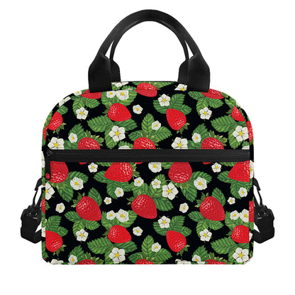 Strawberry And Flower Pattern Print Insulated Lunch Bag