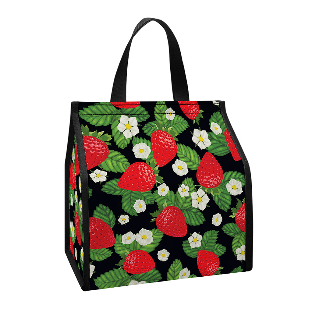 Strawberry And Flower Pattern Print Insulated Lunch Tote