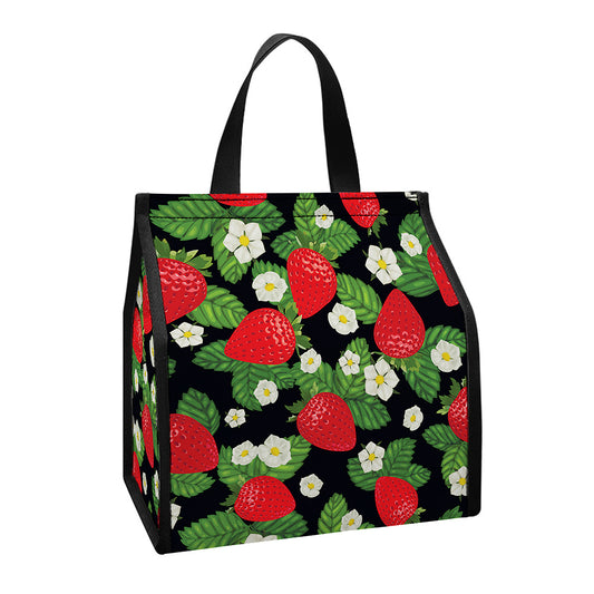 Strawberry And Flower Pattern Print Insulated Lunch Tote