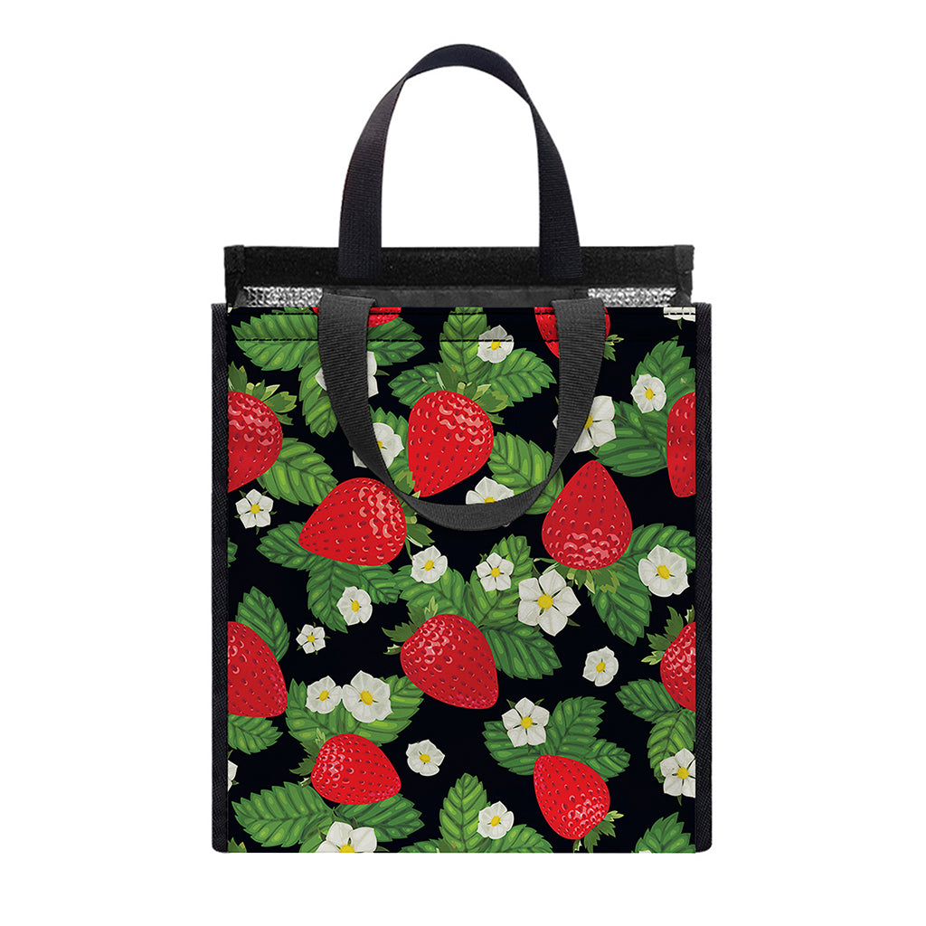 Strawberry And Flower Pattern Print Insulated Lunch Tote