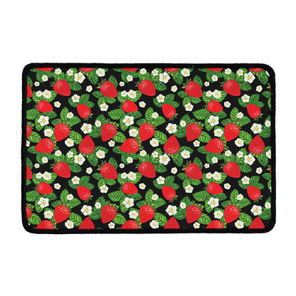 Strawberry And Flower Pattern Print Kitchen Mat