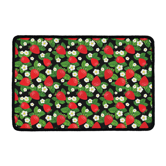 Strawberry And Flower Pattern Print Kitchen Mat