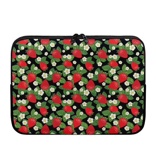 Strawberry And Flower Pattern Print Laptop Sleeve