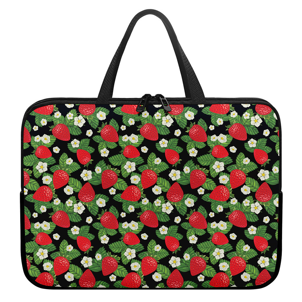 Strawberry And Flower Pattern Print Laptop Sleeve With Handle