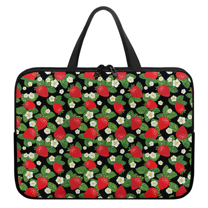 Strawberry And Flower Pattern Print Laptop Sleeve With Handle