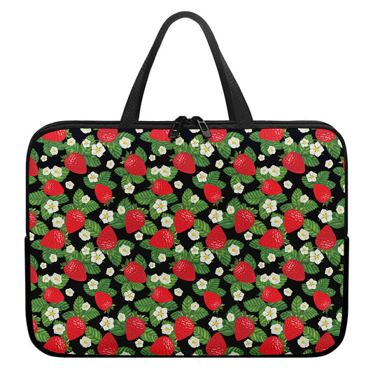 Strawberry And Flower Pattern Print Laptop Sleeve With Handle