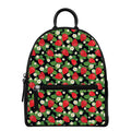 Strawberry And Flower Pattern Print Leather Backpack