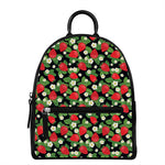 Strawberry And Flower Pattern Print Leather Backpack