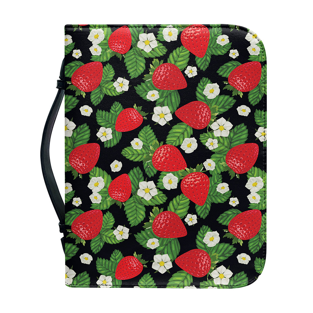 Strawberry And Flower Pattern Print Leather Bible Cover