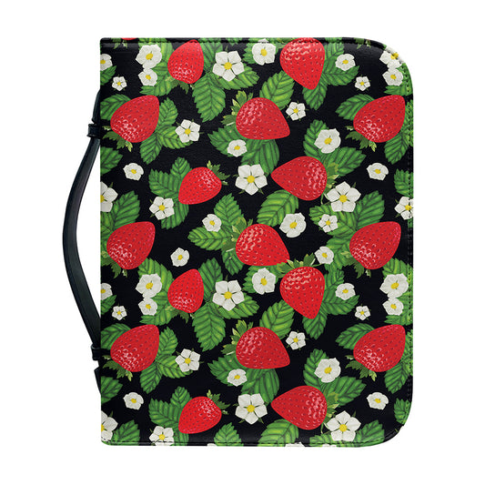 Strawberry And Flower Pattern Print Leather Bible Cover