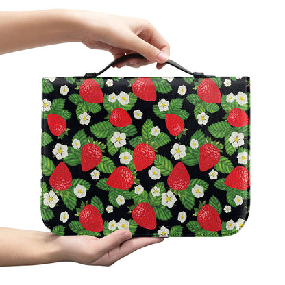 Strawberry And Flower Pattern Print Leather Bible Cover