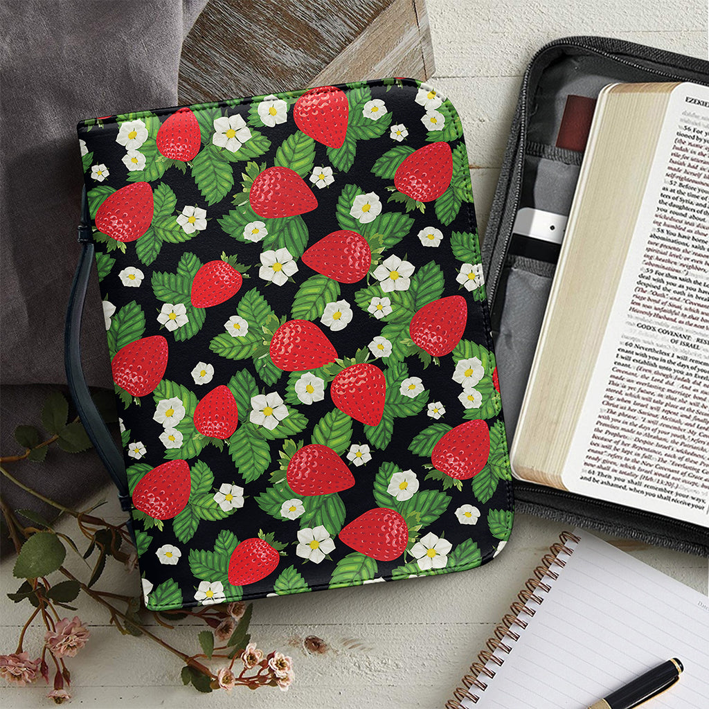 Strawberry And Flower Pattern Print Leather Bible Cover
