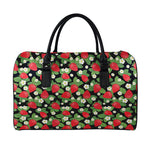 Strawberry And Flower Pattern Print Leather Duffle Bag