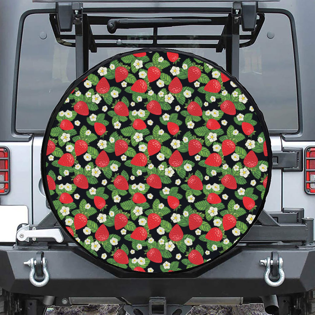 Strawberry And Flower Pattern Print Leather Spare Tire Cover