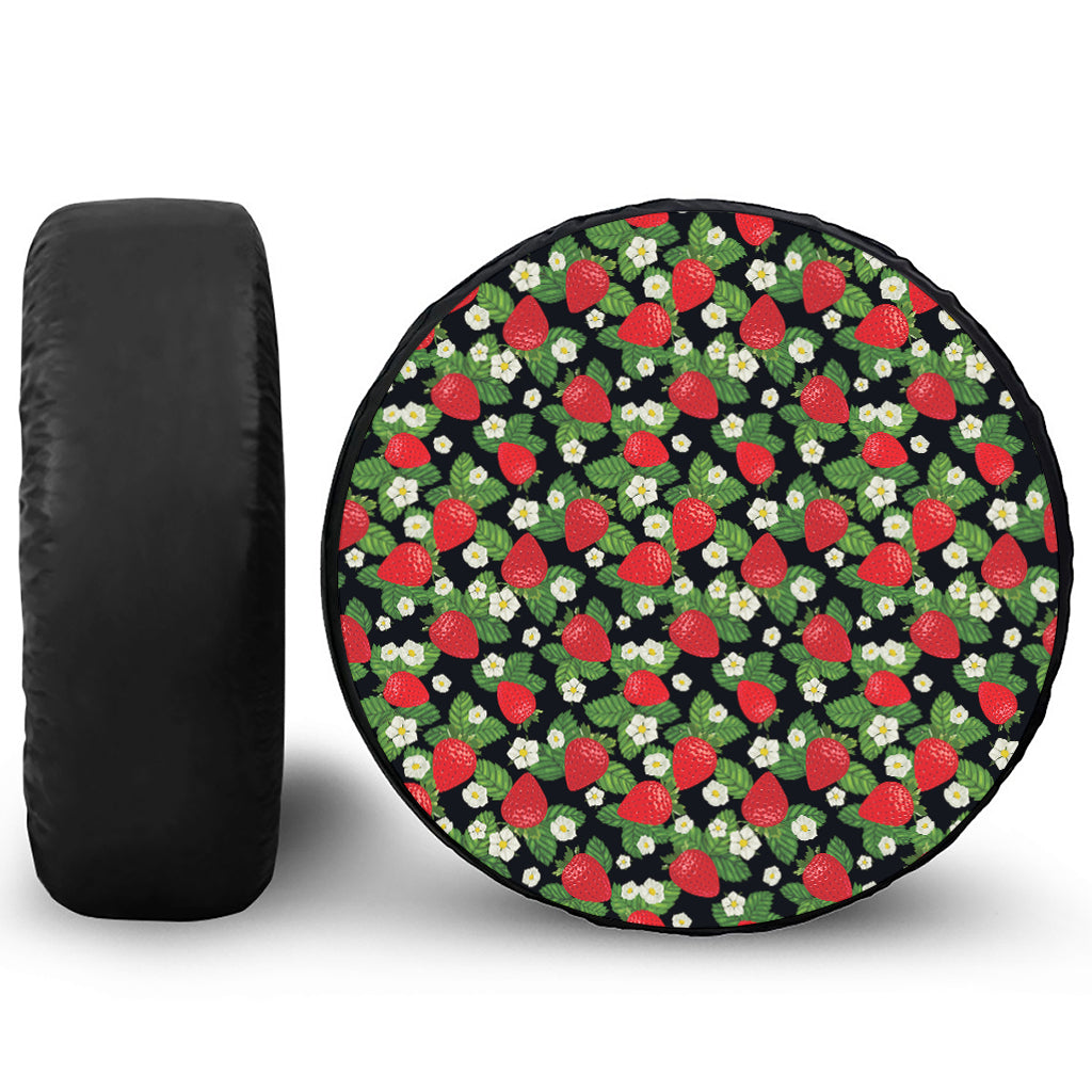 Strawberry And Flower Pattern Print Leather Spare Tire Cover